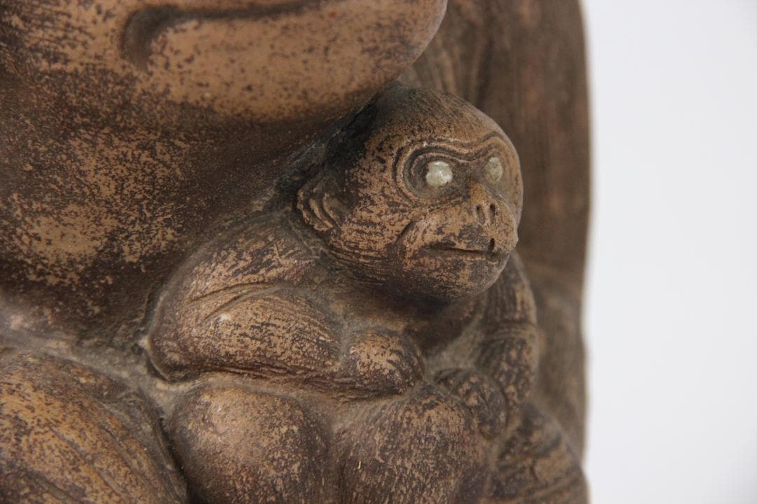 青木木米　親子猿 陶器置物 猿 親子 古美術 オブジェ　落款あり FM05-01