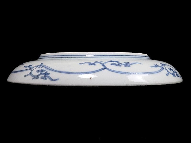 古伊万里　染付　蛸唐草に壽紋の図　６寸皿　江戸期　D075AS-BSl