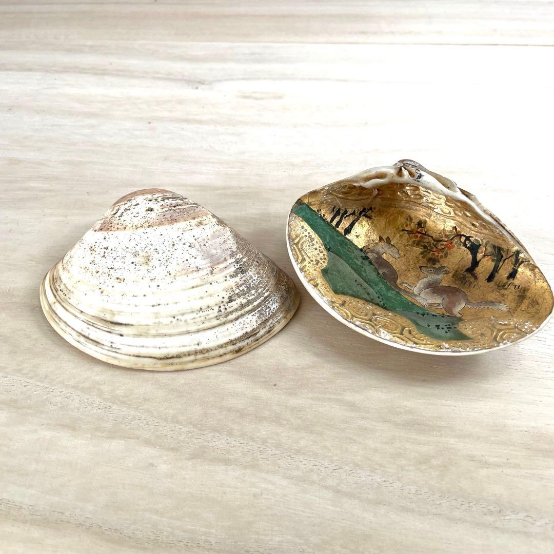 【専用出品】　蛤香合　貝合わせ香合　若草山　鹿