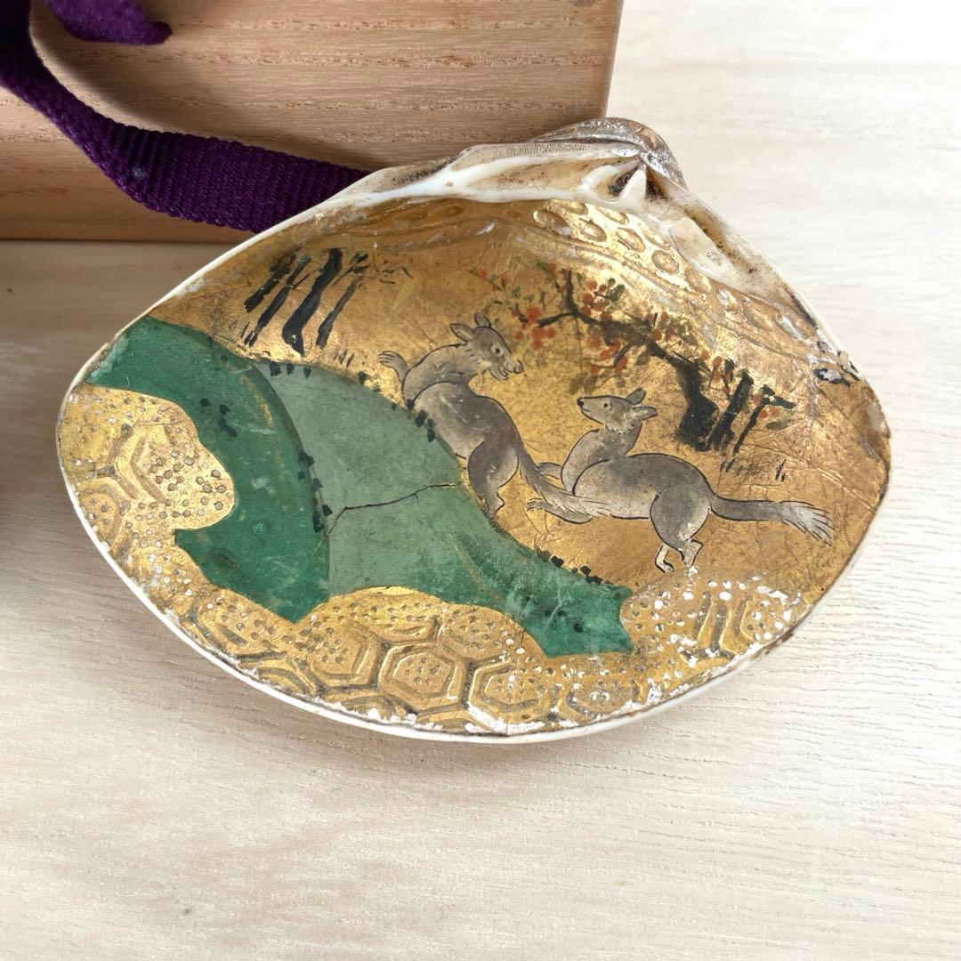【専用出品】　蛤香合　貝合わせ香合　若草山　鹿
