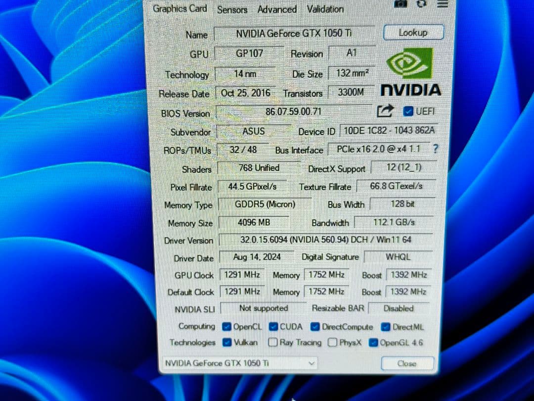 【箱・付属品あり】ASUS GeForce GTX 1050 Ti 4GB