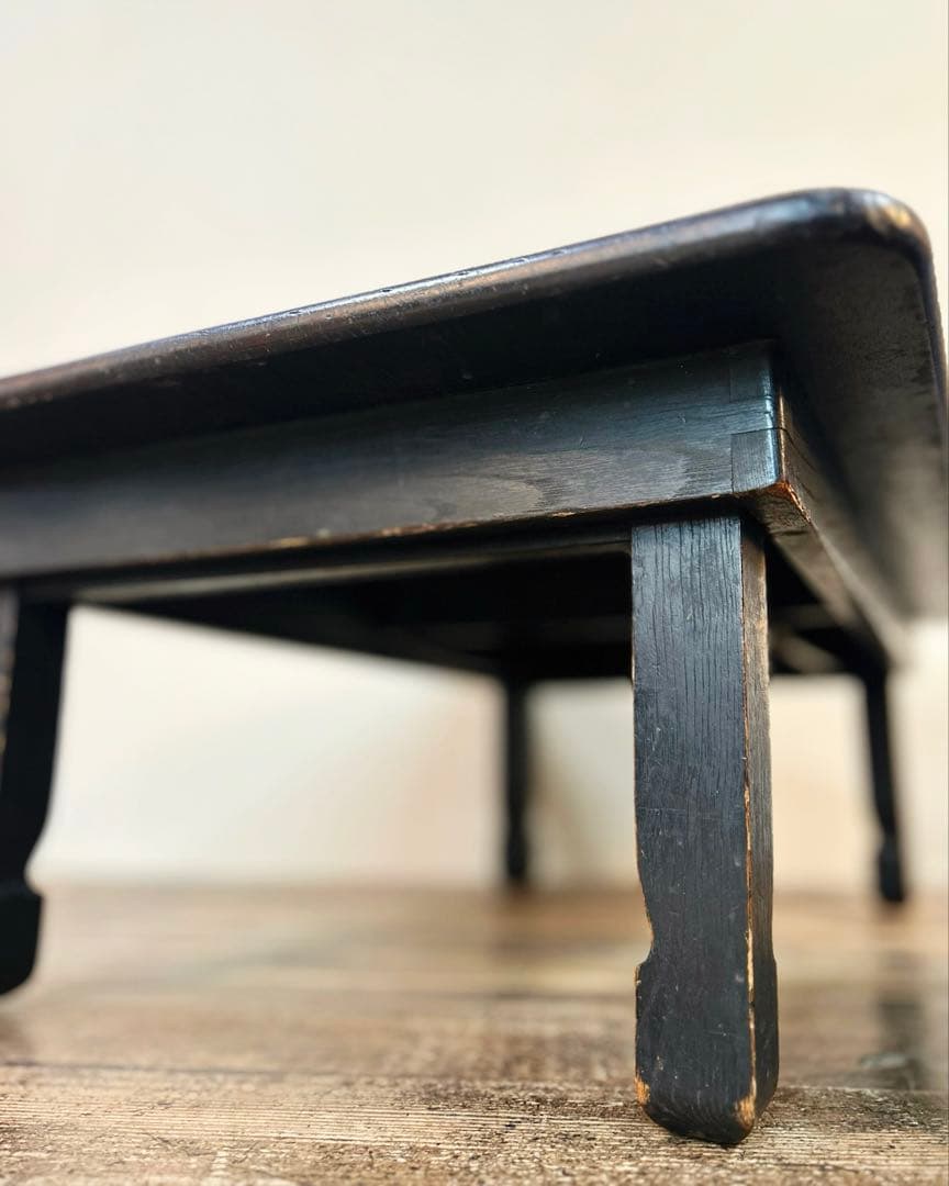昭和 折りたたみ 座卓 ちゃぶ台 黒塗り 無垢材　古家具 古道具 ローテーブル
