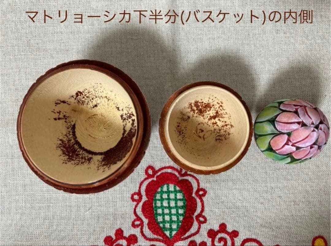 ロシア雑貨☆イースターエッグ型カービング マトリョーシカ3Pフラワーバスケット
