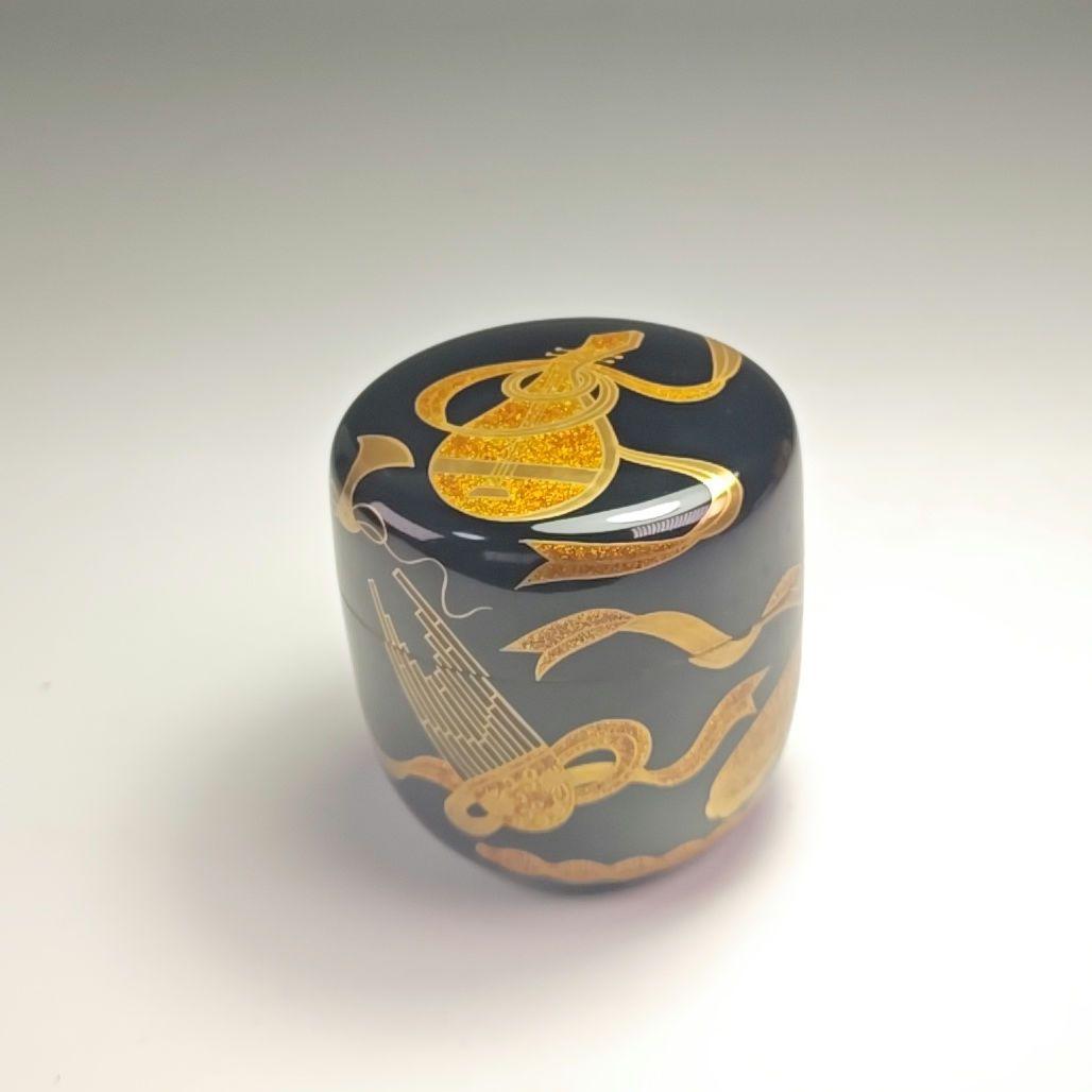 ウ352 棗『呉藤童甫作』『楽器蒔絵　内銀　大棗　共箱』茶道具　漆塗