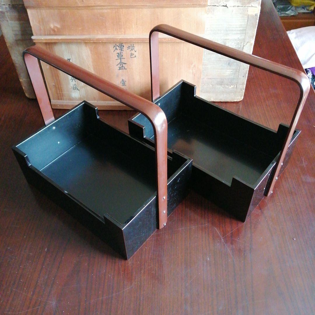 輪島塗　煙草盆一対　25.8cm　大正～昭和初期
