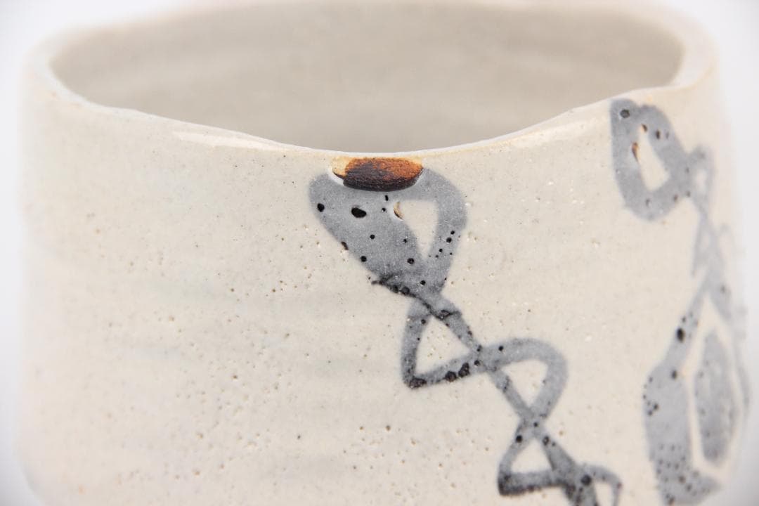 織部焼　加藤唐九郎 作(号 一無) 茶碗・鉄絵幾何文 抹茶 茶道具 FJ29-6