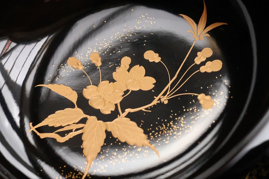 【CM445】加賀蒔絵 天然木漆塗 貝合わせ 蛤桜 金蒔絵 黒煮物椀 二客 昭和