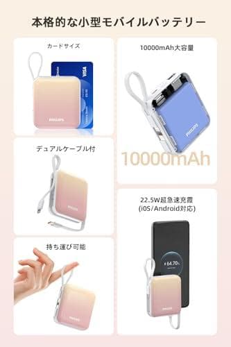 Philips (フィリップス) 10000mAh 大容量 小型 携帯充電器 b