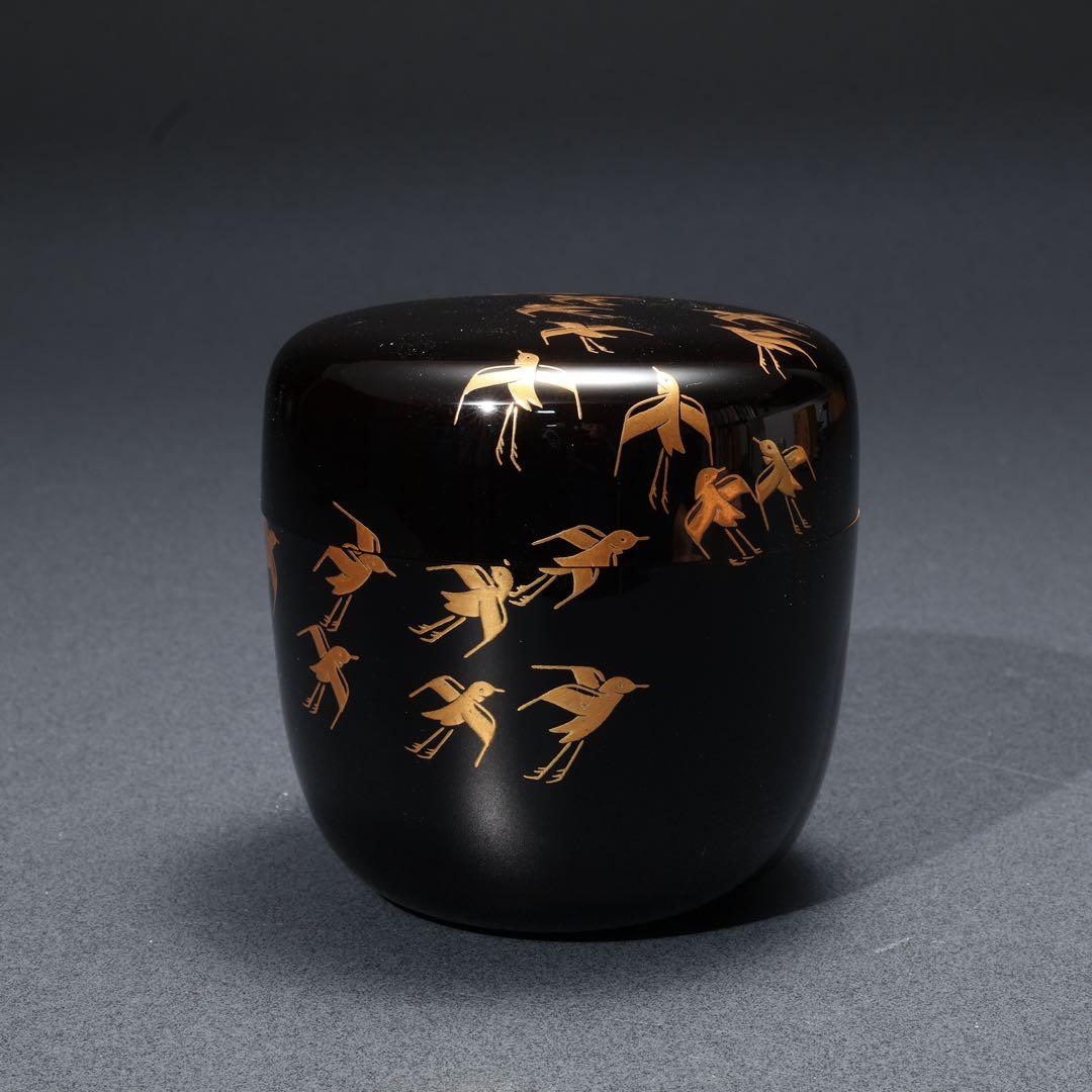 棗　須磨蒔絵　中村孝也　金蒔絵　共箱　共布　R1687P2
