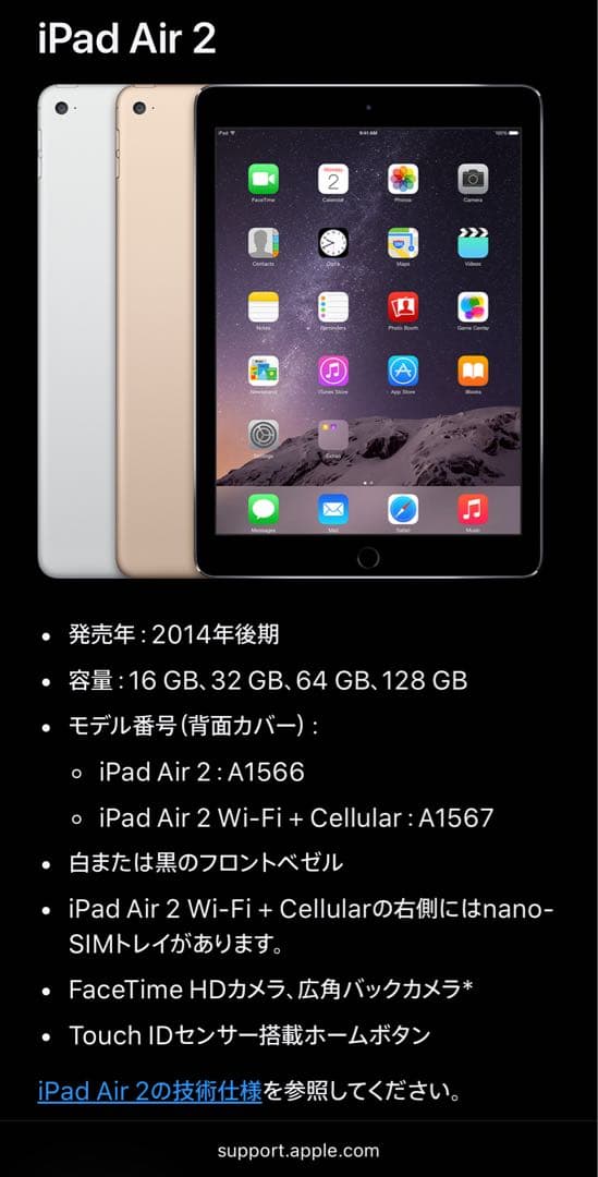 iPad Air2 第2世代 16GB A1567 ケース付き　スペースグレイ