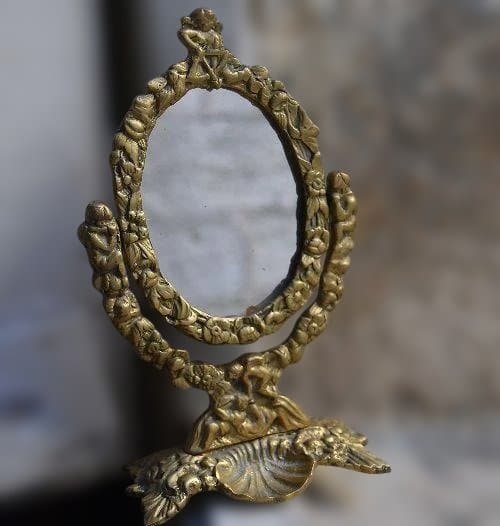 フランス アンティーク　天使の装飾　ゴールド　ミラー　鏡　美品
