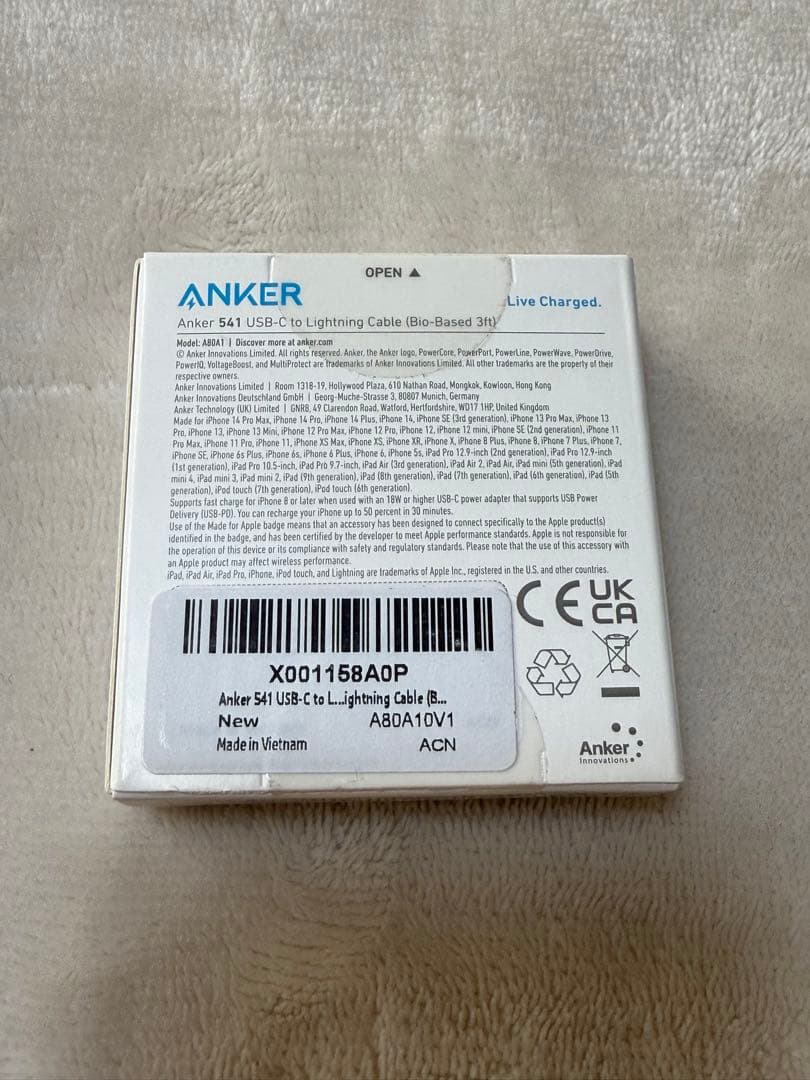 超美品★ANKER モバイルバッテリー 10000mAh 90cmケーブルセット