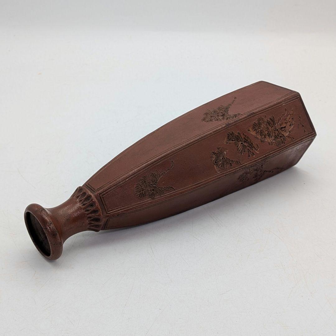 明治大正期 備前焼 傘徳利 合箱合布 松模様 一輪挿し花入 花器 フラワーベース