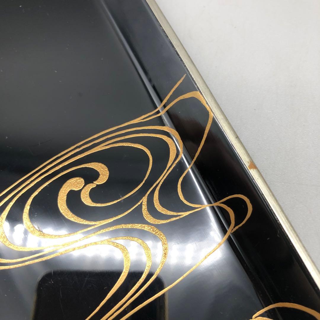 箱入り流水文様金蒔絵黒漆塗りお盆お膳茶道具21x15cm伝統工芸品2個セット
