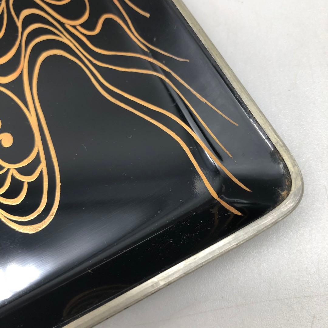 箱入り流水文様金蒔絵黒漆塗りお盆お膳茶道具21x15cm伝統工芸品2個セット