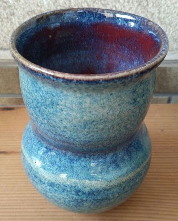美しく厚い釉薬の鈞窯釉と辰砂釉の花入2点 花瓶 古玩