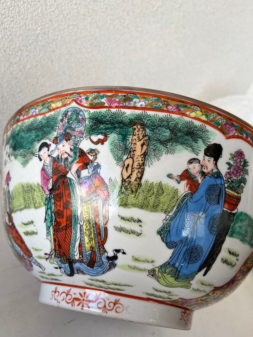 中国美術中民国期金彩 色絵 ハ仙図　 大鉢 古美術