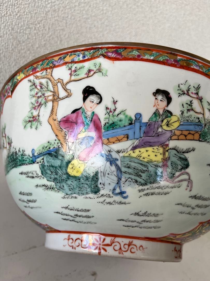 中国美術中民国期金彩 色絵 ハ仙図　 大鉢 古美術