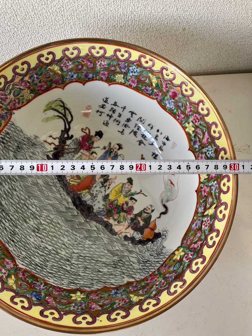 中国美術中民国期金彩 色絵 ハ仙図　 大鉢 古美術
