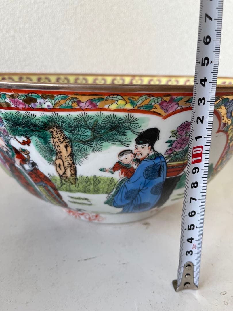 中国美術中民国期金彩 色絵 ハ仙図　 大鉢 古美術