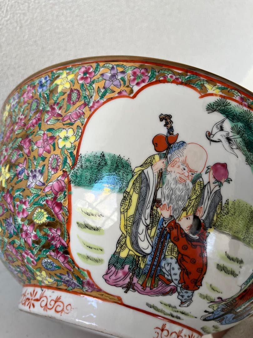 中国美術中民国期金彩 色絵 ハ仙図　 大鉢 古美術