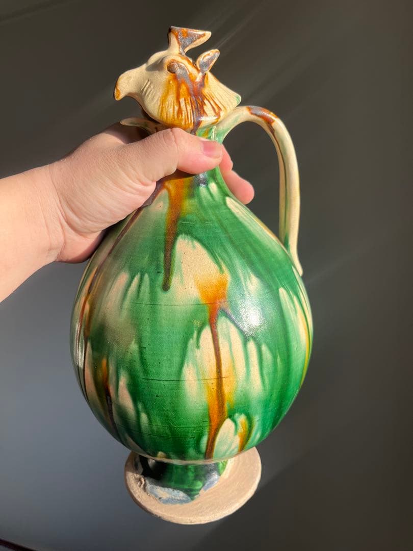 三彩鳳首執壺　陶芸　骨董品　古美術