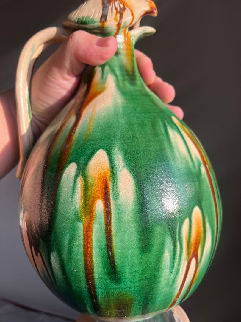 三彩鳳首執壺　陶芸　骨董品　古美術