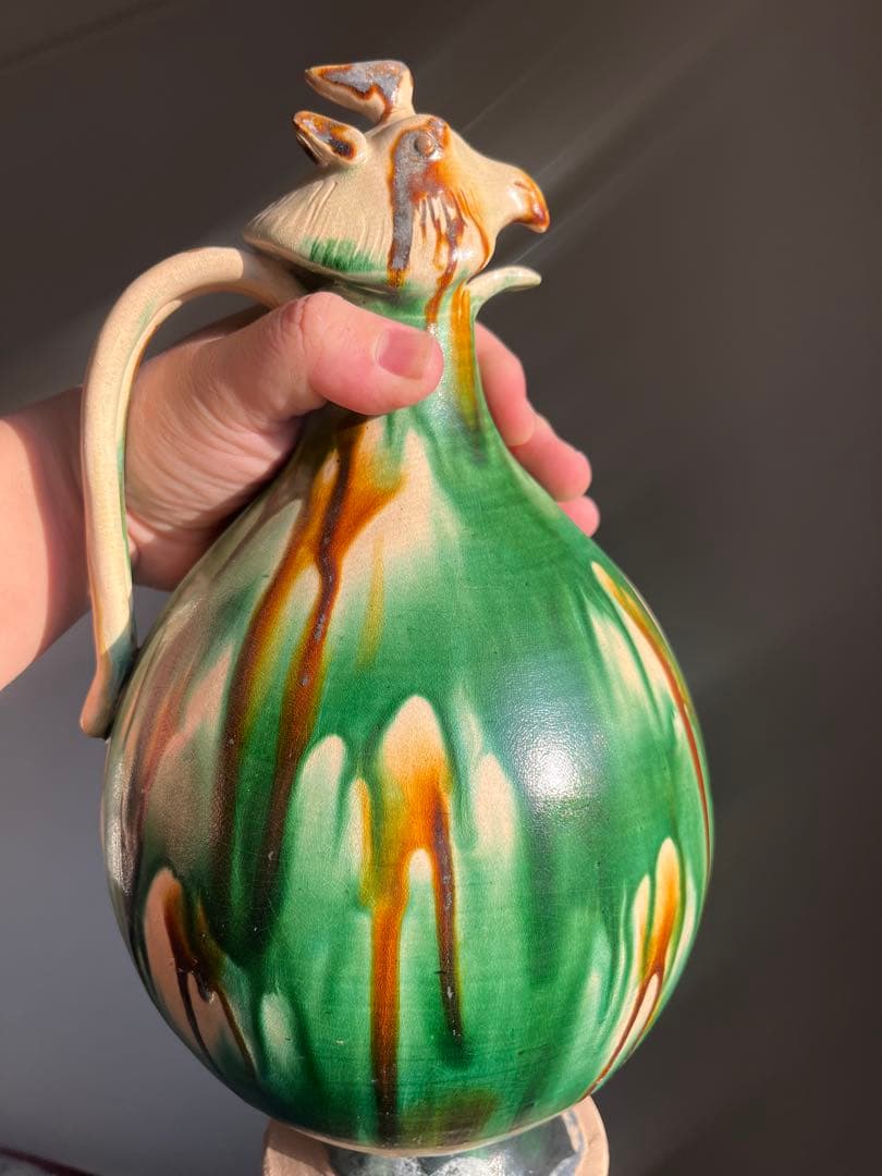 三彩鳳首執壺　陶芸　骨董品　古美術
