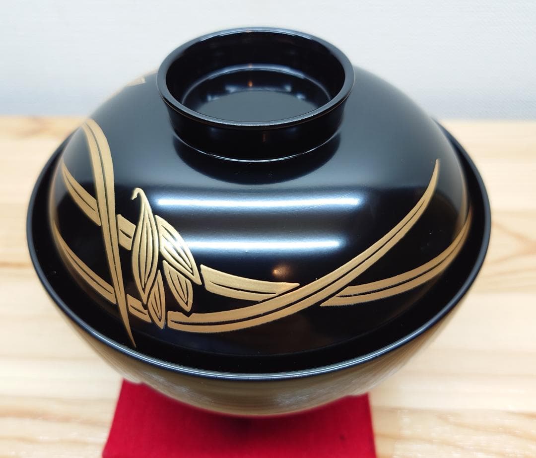 送料込【逢絢亭】茶道具 懐石道具 吸物椀 蘭蒔絵 木質 合成漆塗 ９客 紙箱入り
