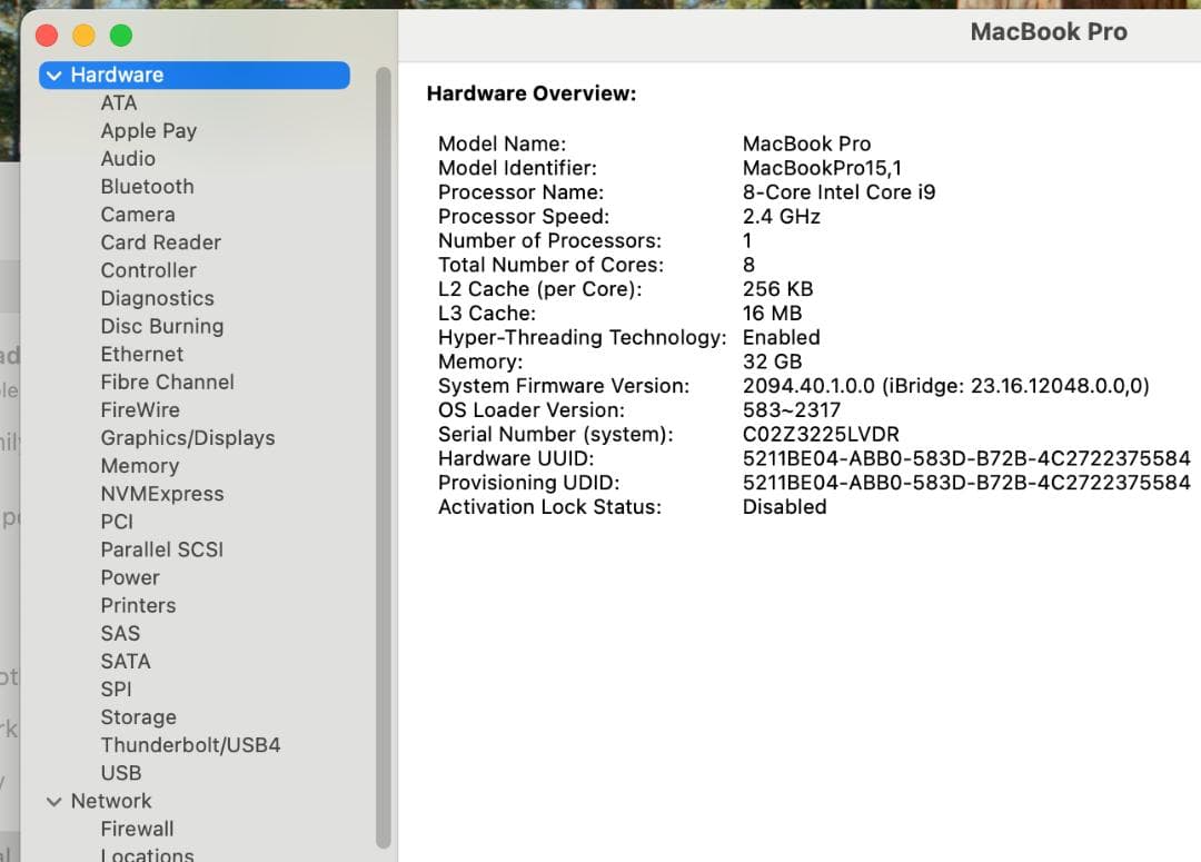 n*l様 MacBook Pro 15インチ2019/Core i9/32GB/