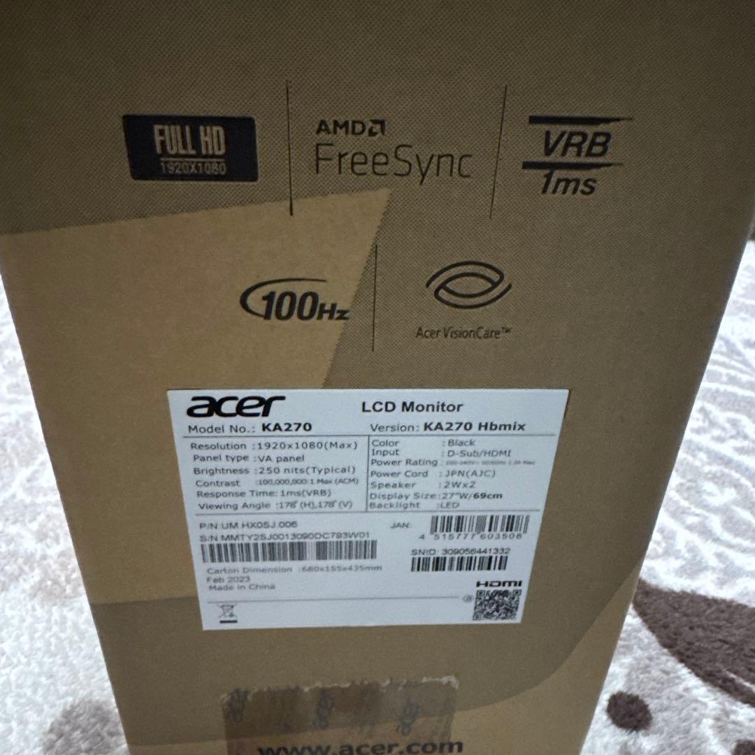 acer モニター KA270 Hbmix 27インチ フルHD 100Hz