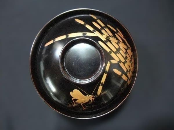 吸い物椀 コオロギ 金蒔絵 五客 天然木 本漆器 骨董 時代物 逸品