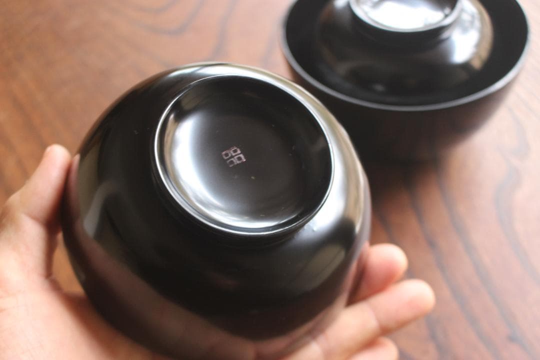 デッドストック！シンプルデザインに時代黒漆の輪島塗四つ椀（検漆器漆椀