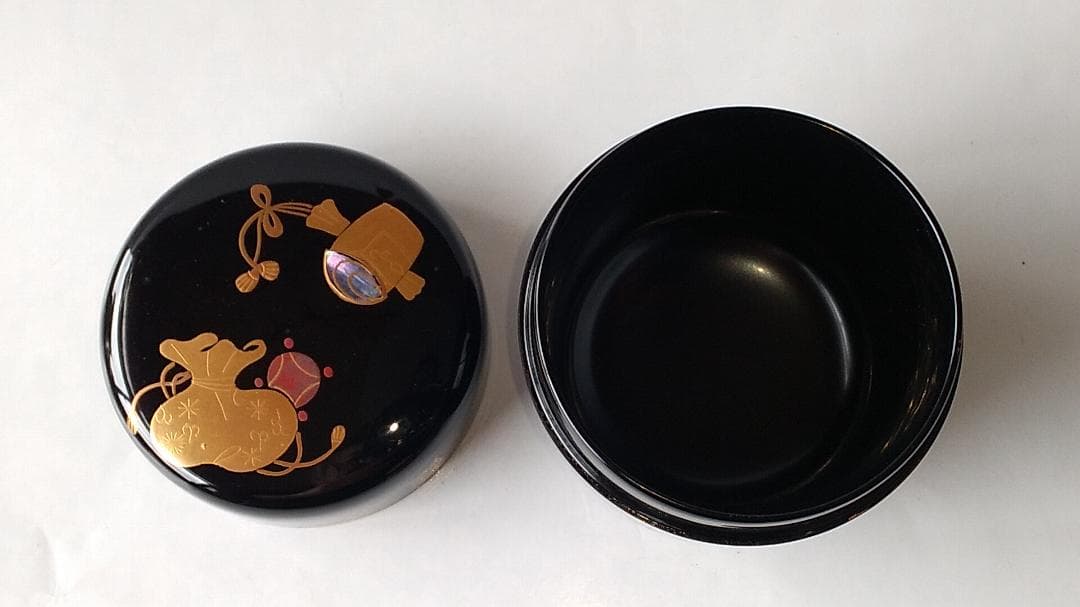 macaron出口順慶 作 宝尽し 中棗 棗共箱蒔絵螺鈿細工漆器茶道具新品
