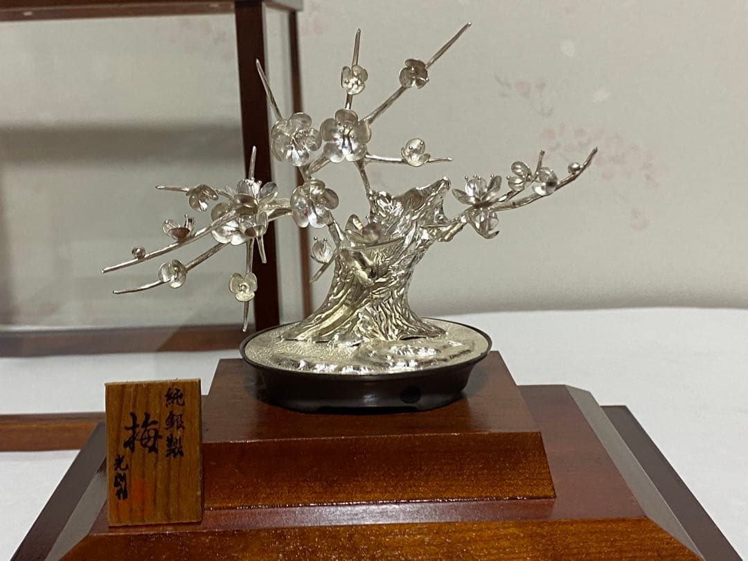 ♦️純銀製 光則作 梅 46.1g 縁起物 置物飾り ガラスケース入 資産形成