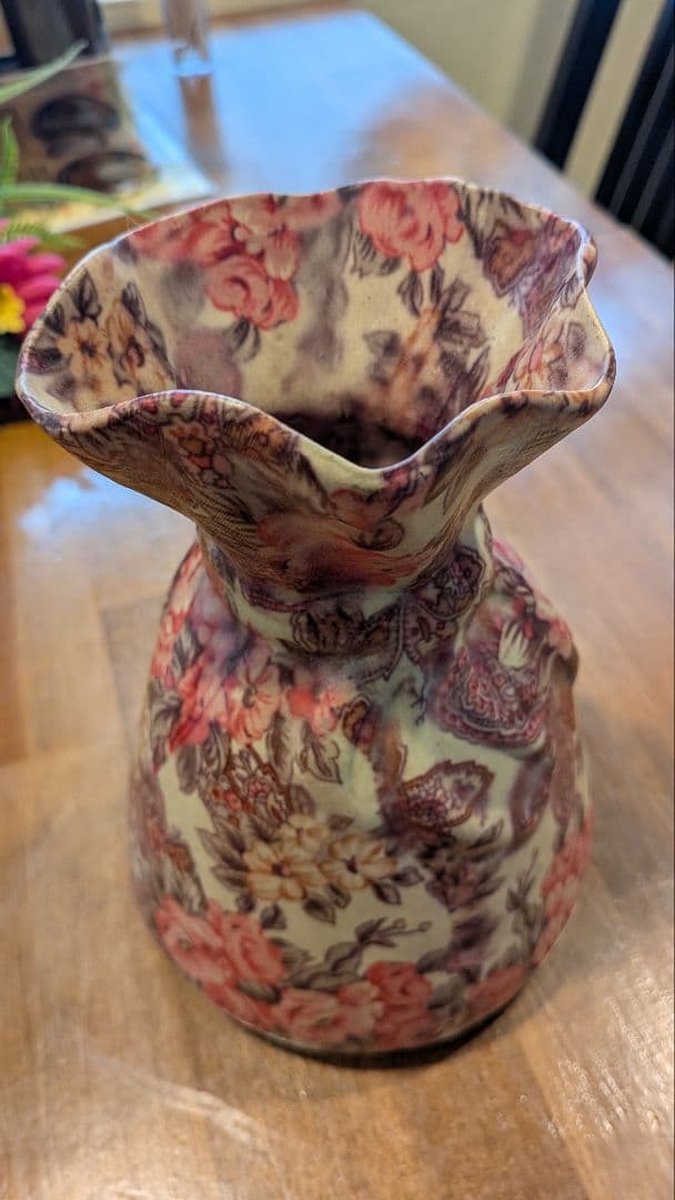 花柄陶器花瓶 造花付き