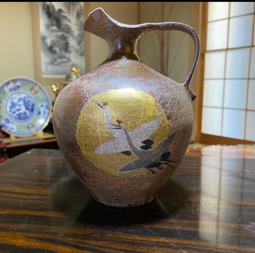 九谷焼　北村隆　作　竹隆窯　花瓶　フラワーベース　鶴　壺　ツボ　縁起物