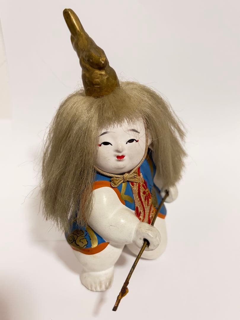 加賀人形 御所人形「小鍛冶」稲荷明神 狐 能人形 古作 高さ14cm