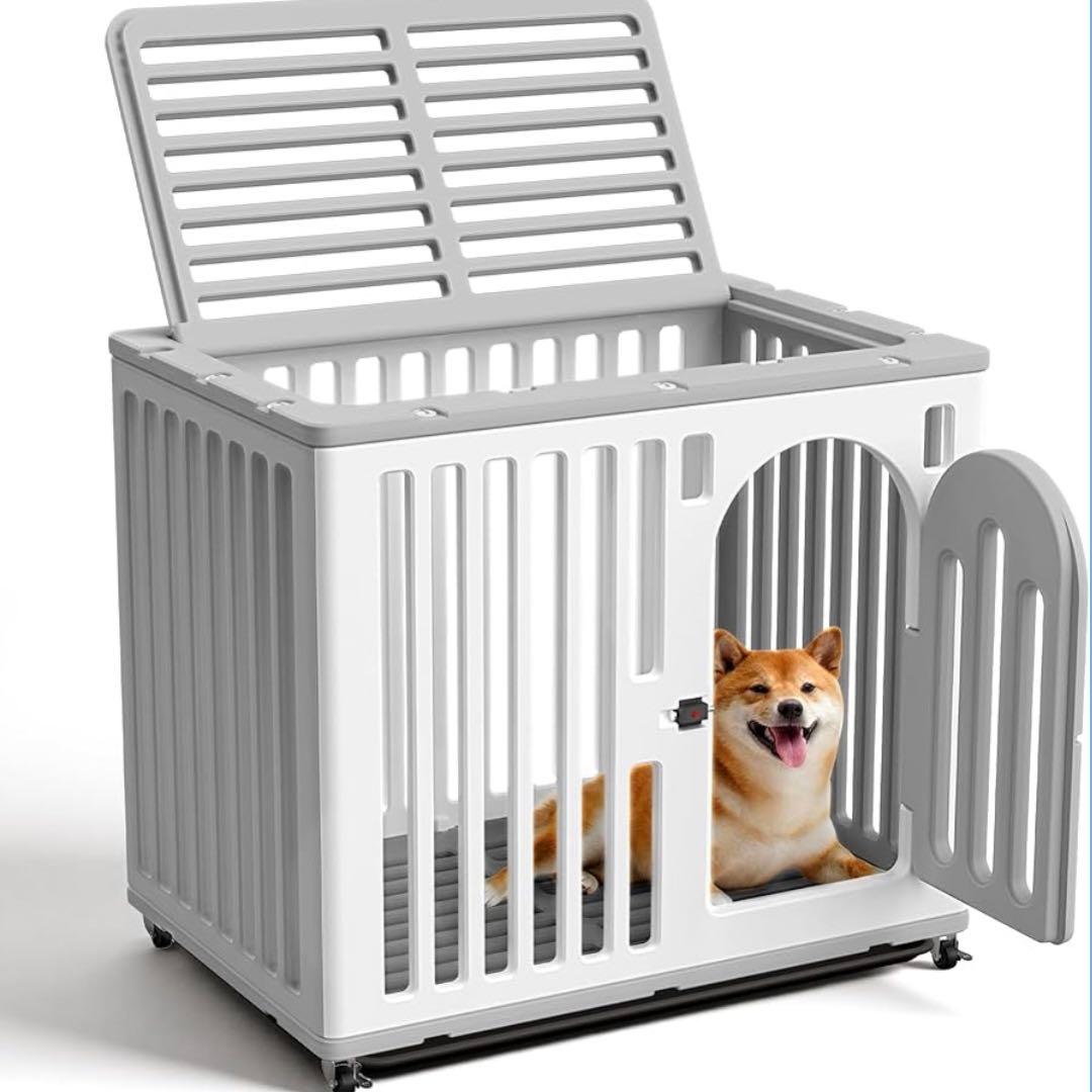 MAZOT 樹脂製ペットケージ 犬用 サークル キャスター付き ホワイト グレー