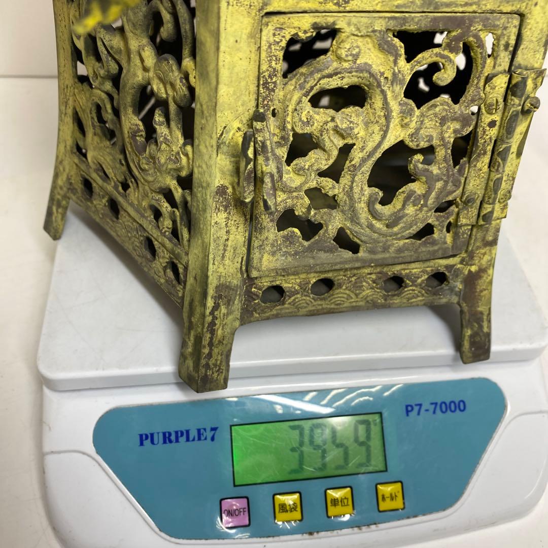 古銅　透六角吊灯籠　約4kg タトサオ　東さ8-0308☆2F