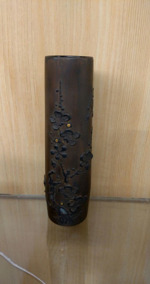 丸胴張一輪挿し　会津塗　鉄錆塗　蒔絵