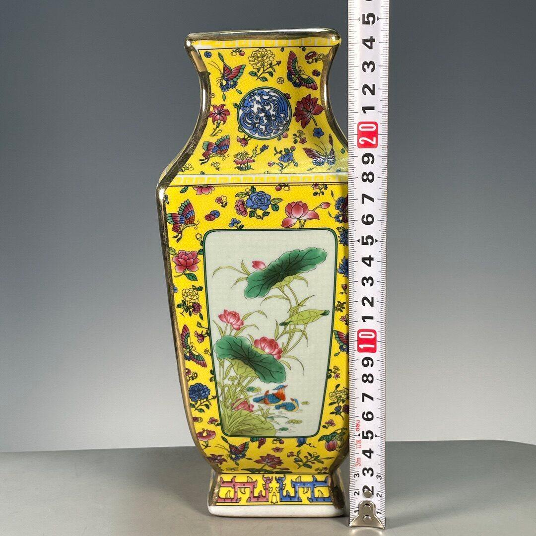 琺瑯彩鎏金花鳥四方瓶 景徳鎮 陶磁器 装飾品 現代工芸品 美術品 置物