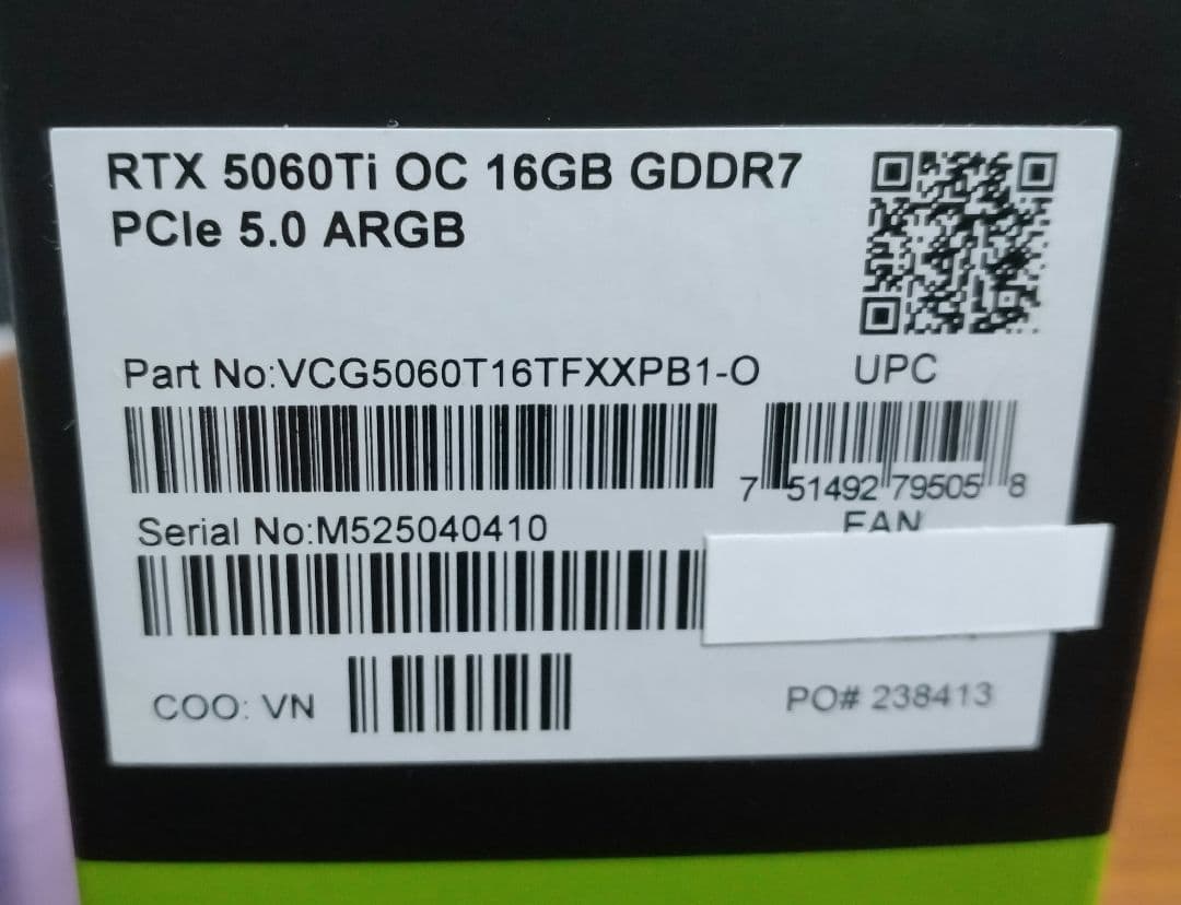 PNY geforce RTX5060ti OC 16gb ARGB 3年保証