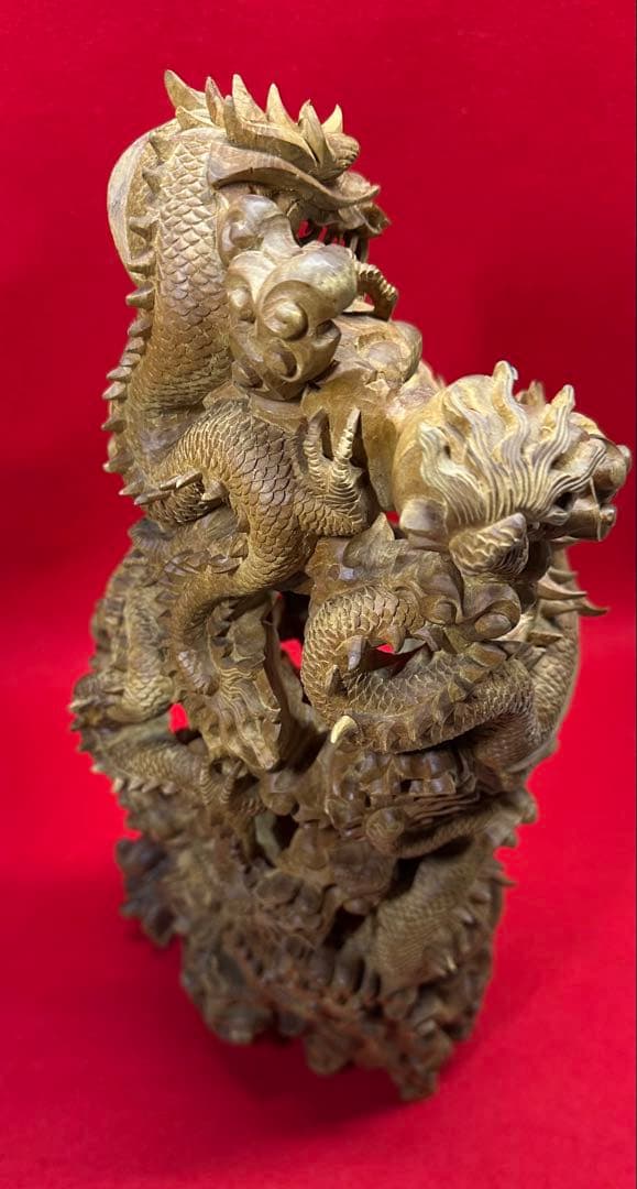 木製五龍白檀彫刻 2162g 本物保証