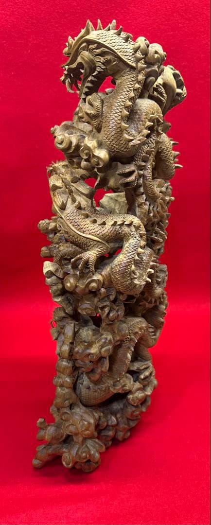 木製五龍白檀彫刻 2162g 本物保証