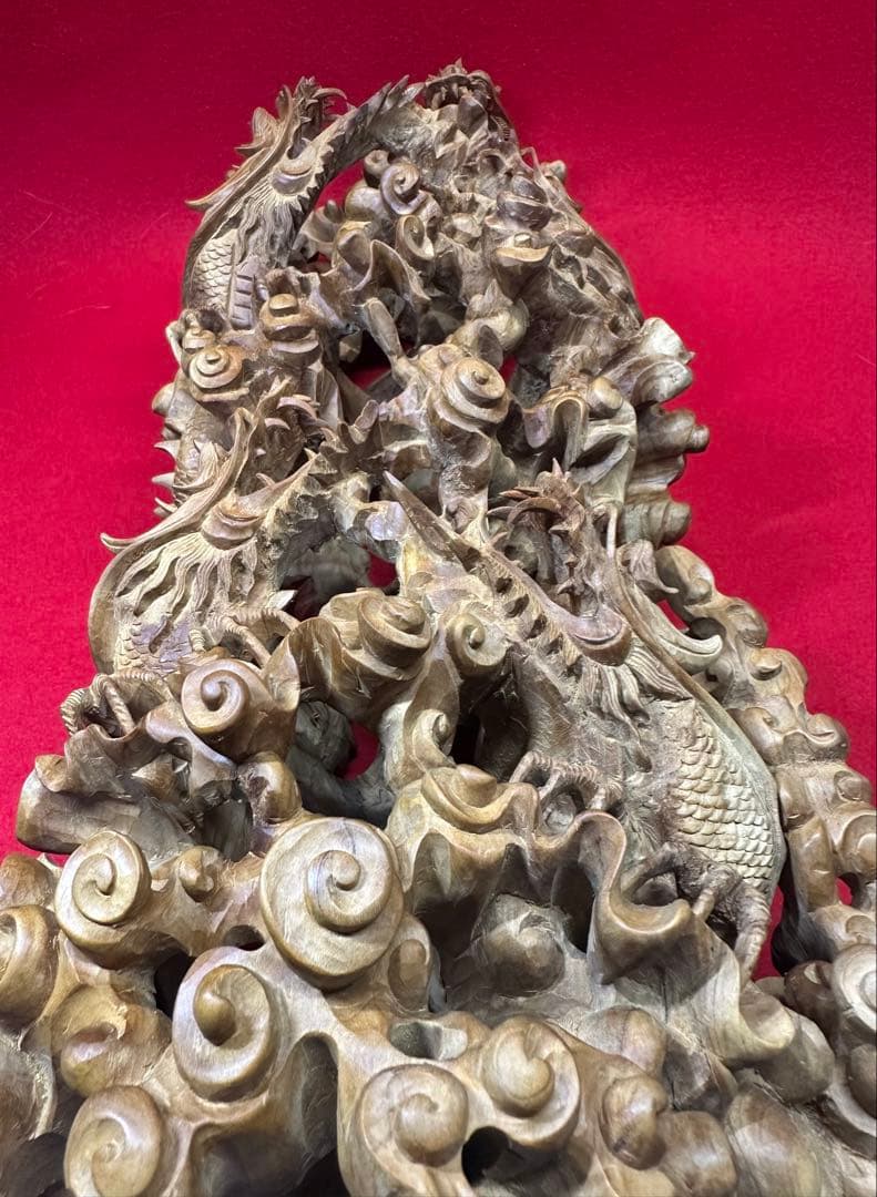 木製五龍白檀彫刻 2162g 本物保証