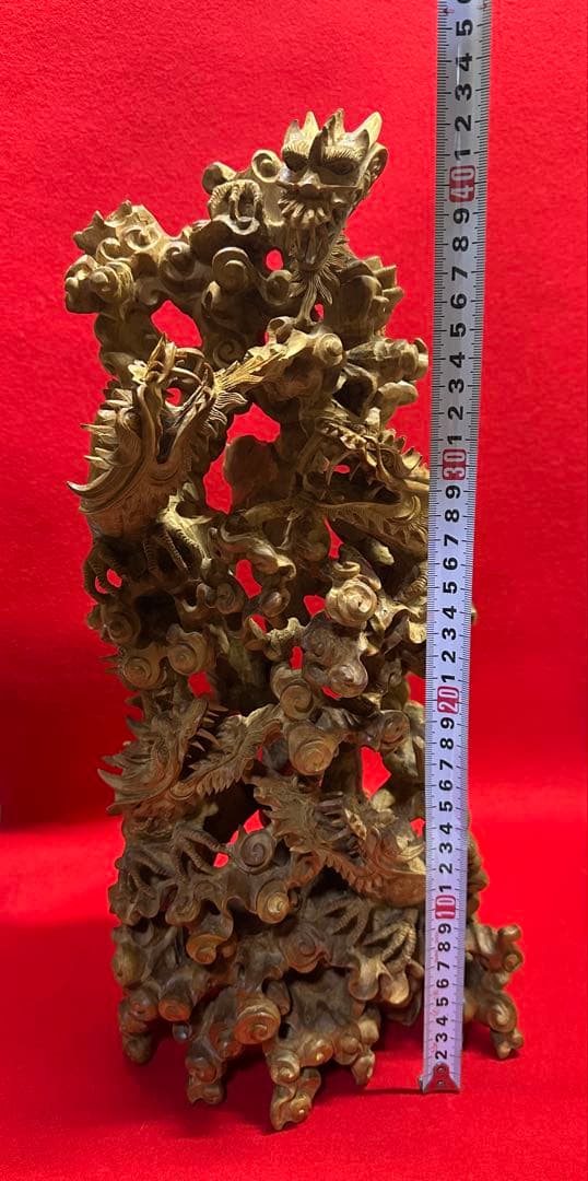 木製五龍白檀彫刻 2162g 本物保証
