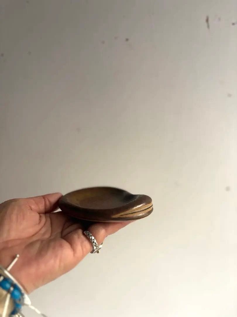 813 民芸 備前焼 作家作品 銘有 ヴィンテージ 豆皿 そら豆型小皿 5枚組