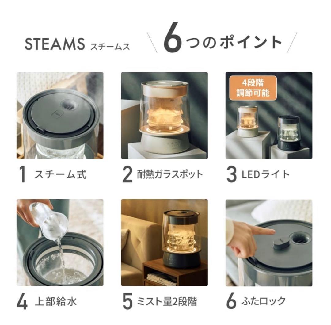 QUADS ガラススチーム加湿器　アイボリー