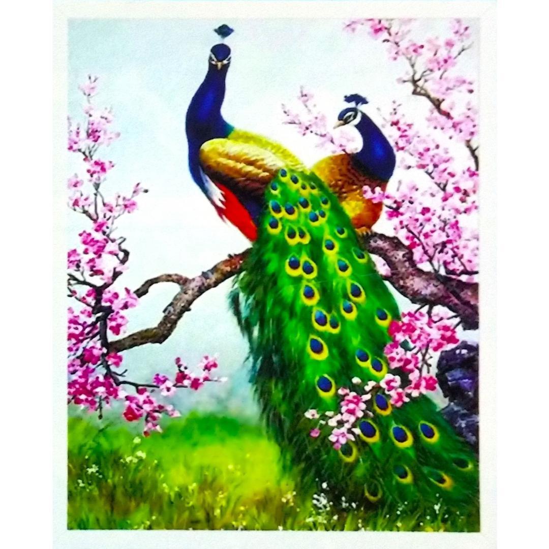 ダイヤモンドアートキット Peacocks in Sakura 孔雀 40х50